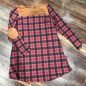 Camel Suede & Plaid Dress